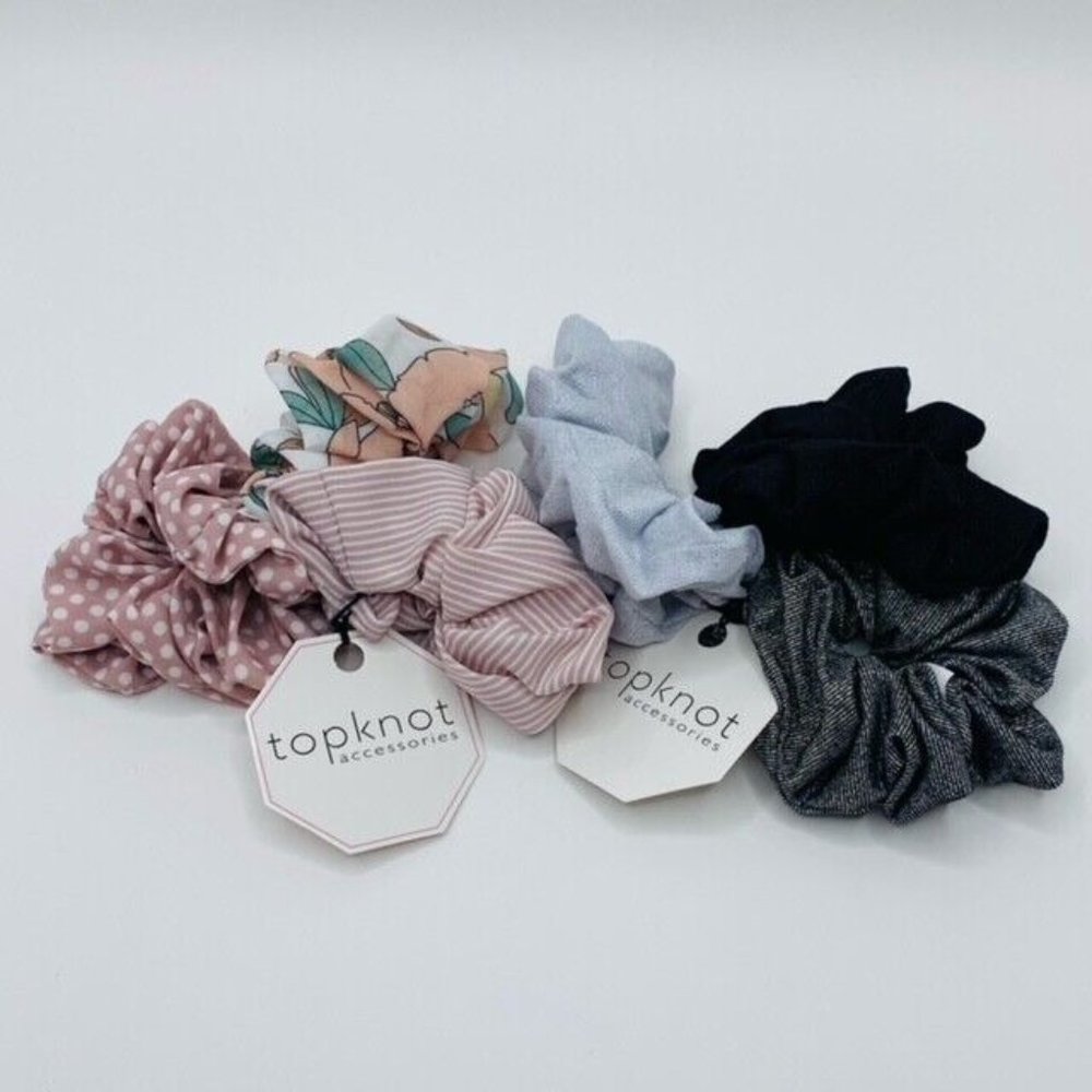 TopKnot Womens/Girls Hair Scrunchie Tie "MONOCHROME / TOOTSIE" 3-PACK Scrunchy